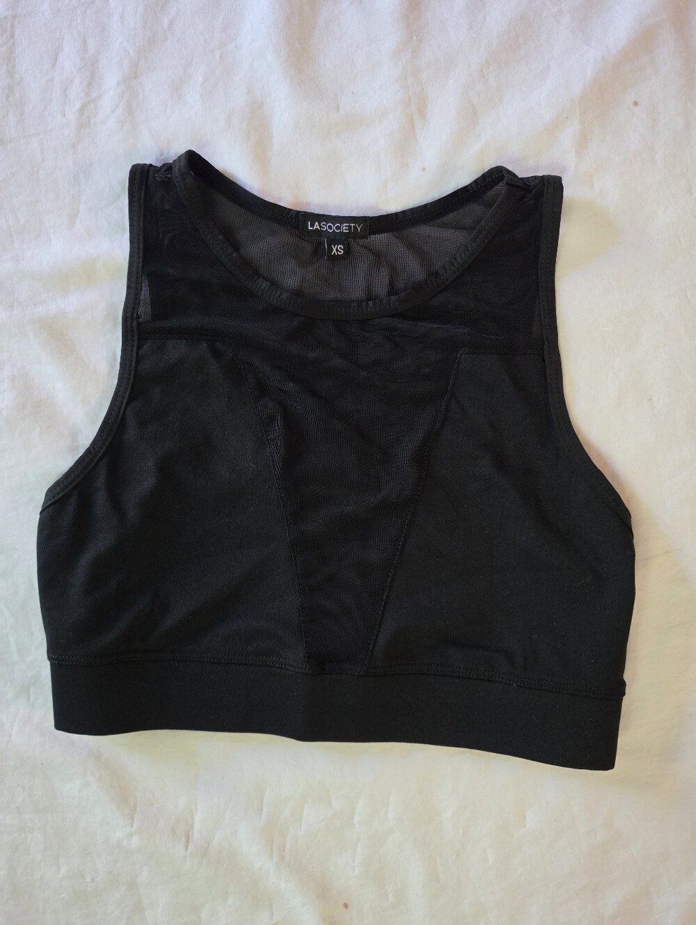 LA SOCIETY Elite Activewear Black Mesh Panel Sports Bra Top XS High Neck
